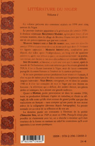 Littérature du Niger (vol 1) dos - Jean Dominique Pénel